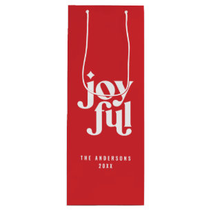 Sac Cadeau Pour Bouteille Typographie rouge moderne Noël