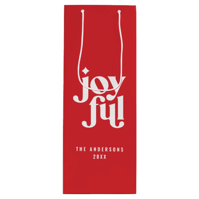Sac Cadeau Pour Bouteille Typographie rouge moderne Noël (Devant)