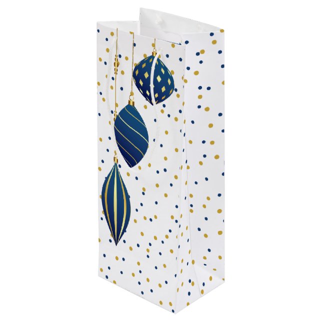 Sac Cadeau Pour Bouteille Vacances de Noël bleu et or (Dos Angle)