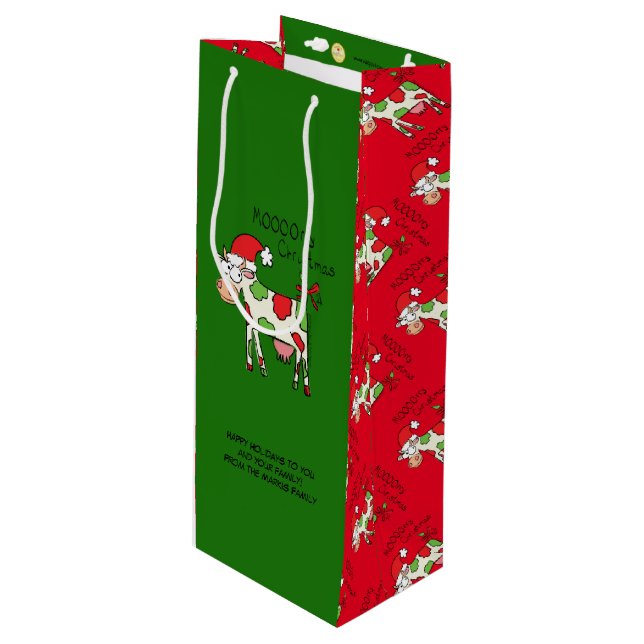 Sac Cadeau Pour Bouteille Vache de Noël Drôle caricature pour enfants (Devant Angle)