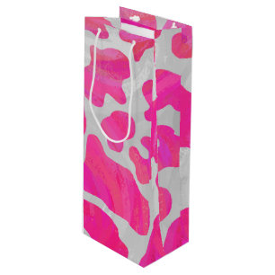 Sac Cadeau Pour Bouteille Vache rose et blanc chaud
