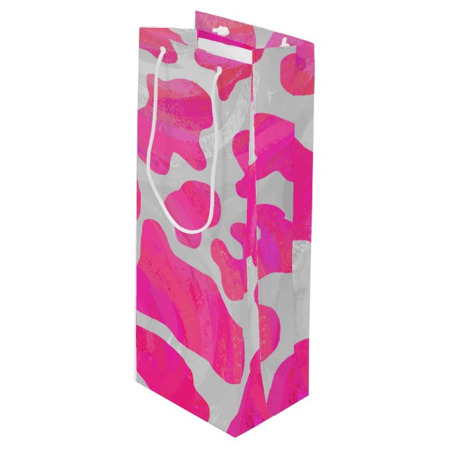 Sac Cadeau Pour Bouteille Vache rose et blanc chaud (Devant Angle)