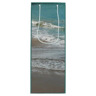 Sac Cadeau Pour Bouteille Vagues sur la plage bleu turquoise Océan