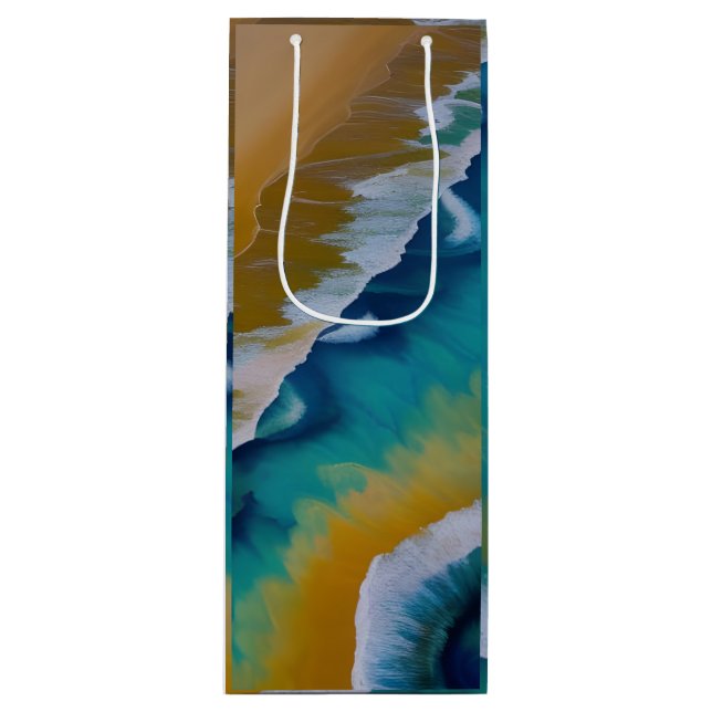 Sac Cadeau Pour Bouteille Vagues sur une plage de sable (Devant)