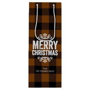 Sac Cadeau Pour Bouteille Vérification de Noël rustique marron et noir de bu