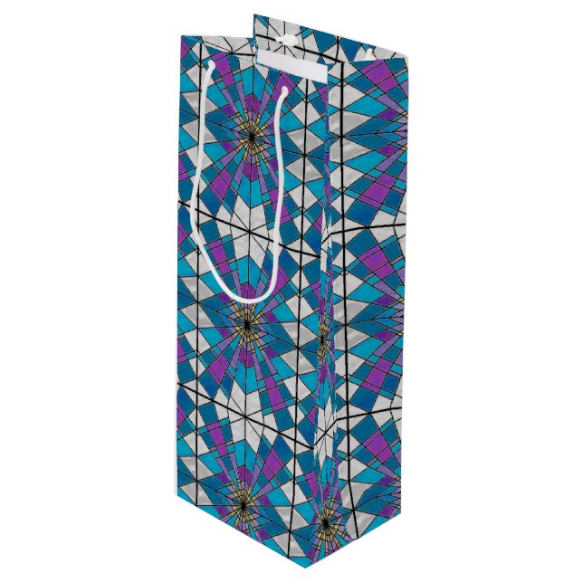 Sac Cadeau Pour Bouteille Verre de taches avec Motif d'angle bleu et violet (Devant Angle)