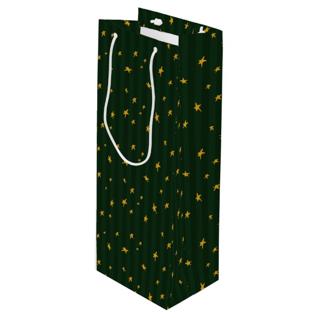 Sac Cadeau Pour Bouteille Vert étoile rayure fêtes de Noël (Devant Angle)