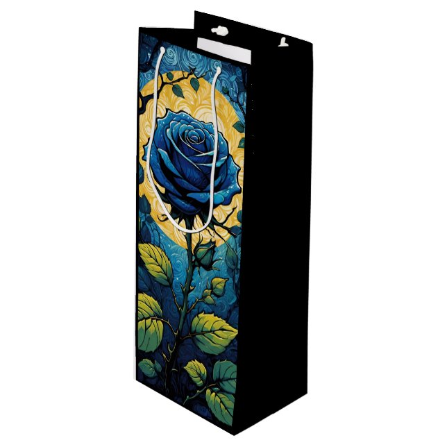 Sac Cadeau Pour Bouteille Vignes Roses bleues 3 (Devant Angle)