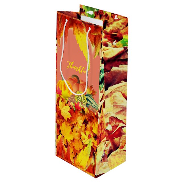 Sac Cadeau Pour Bouteille Vin d'automne Thanksgiving (Devant Angle)