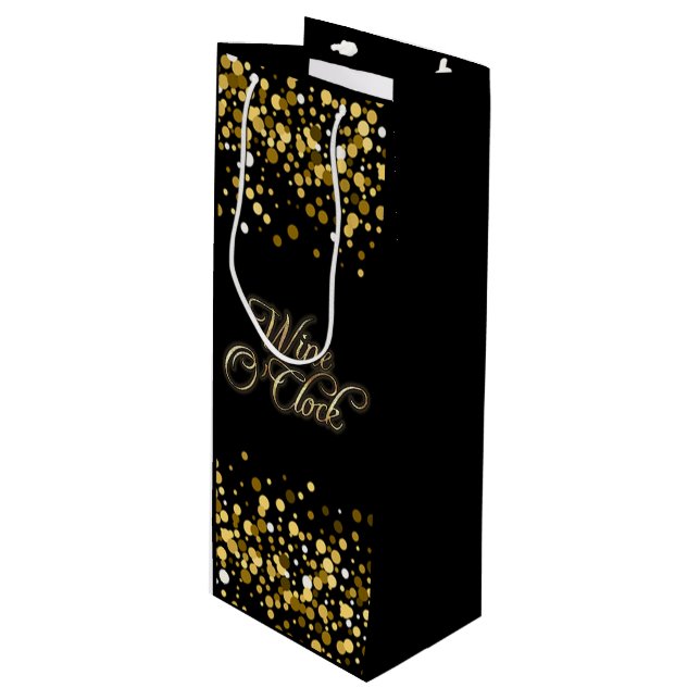Sac Cadeau Pour Bouteille Vin O'Clock Gold Sparkle (Devant Angle)