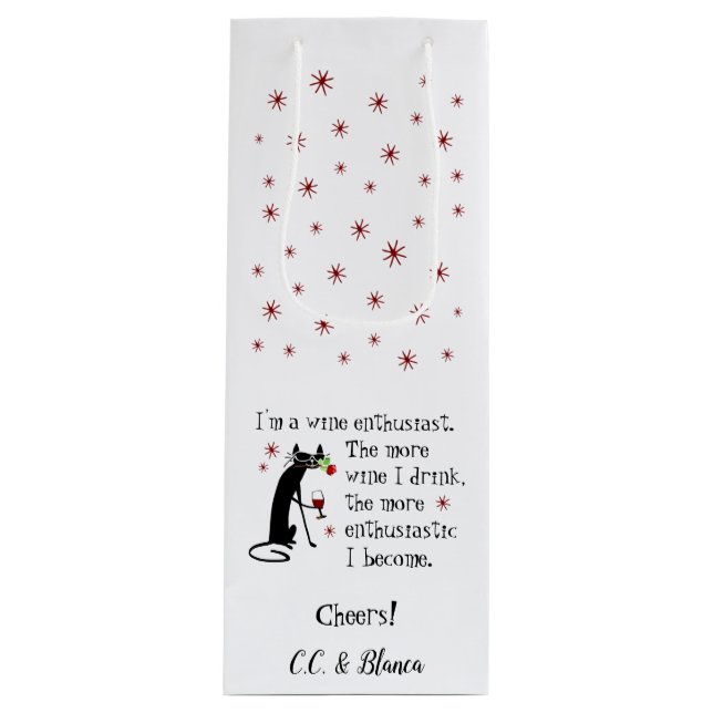 Sac Cadeau Pour Bouteille Vin passionné amusant Citation avec chat (Devant)