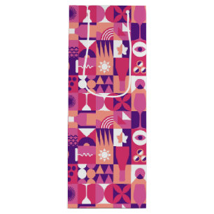 Sac Cadeau Pour Bouteille Vin rose violet rétro Bauhaus Motif