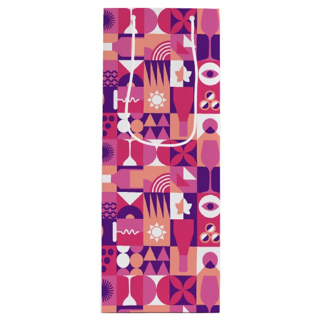 Sac Cadeau Pour Bouteille Vin rose violet rétro Bauhaus Motif (Devant)