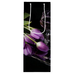 Sac Cadeau Pour Bouteille Vins et tulipes pourpres