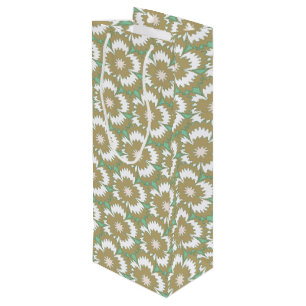 Sac Cadeau Pour Bouteille Vintage beige et vert fleuri Dianthus Barbatus