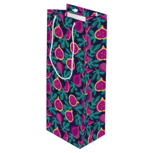 Sac Cadeau Pour Bouteille violet beau motif fig bleu