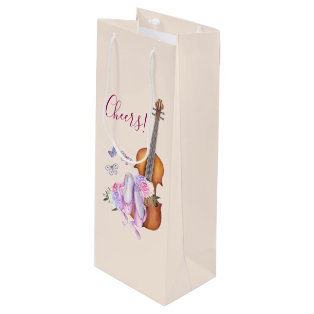 Sac Cadeau Pour Bouteille Violon, Chaussures de Ballet et Papillons Salutent (Devant Angle)