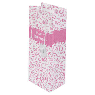 Sac Cadeau Pour Bouteille Votre texte : 40e Motif de nombre aléatoire rose