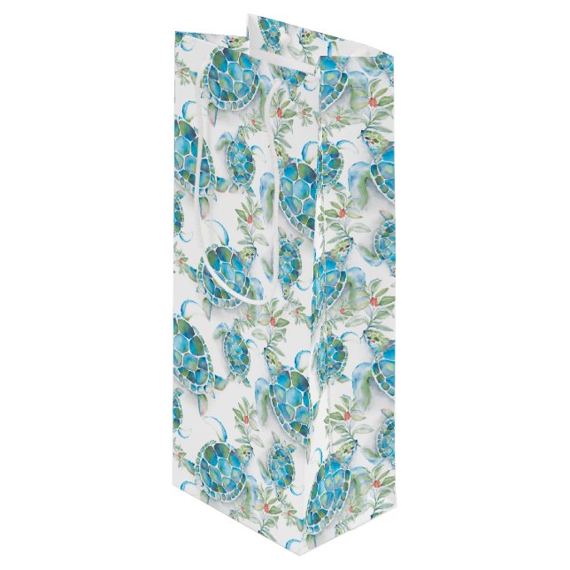 Sac Cadeau Pour Bouteille Watercolor Sea Turtle Beach Noël (Devant Angle)