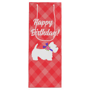Sac Cadeau Pour Bouteille West Highland White Terrier Red Plaid