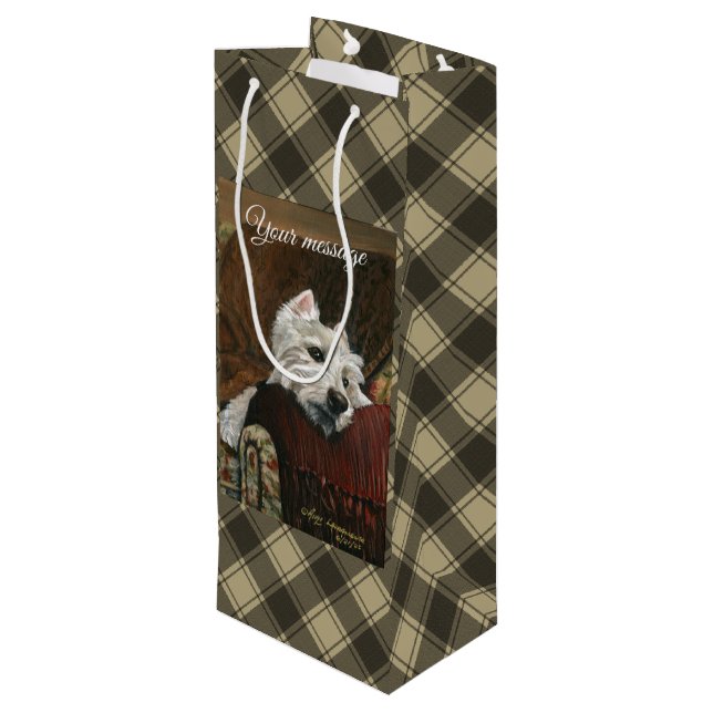 Sac Cadeau Pour Bouteille Westie sur canapé (Dos Angle)