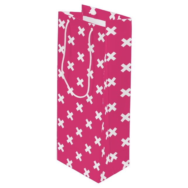 Sac Cadeau Pour Bouteille White cross stitches on fuchsia (Devant Angle)