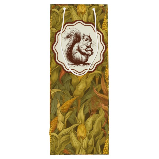 Sac Cadeau Pour Bouteille William Morris Automne Maïs Écureuil   (Dos)