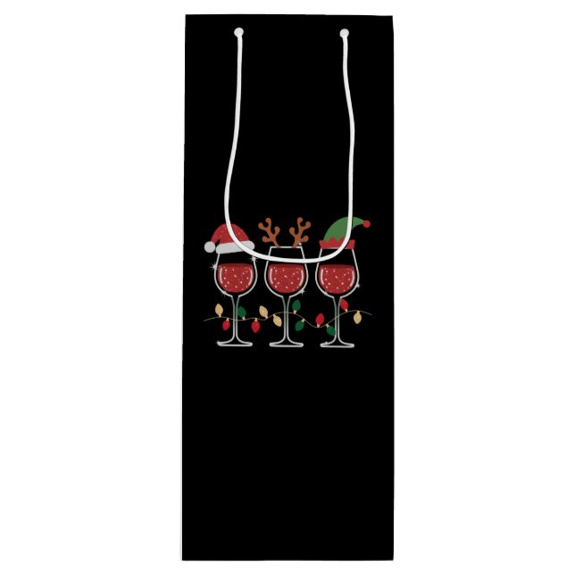 Sac Cadeau Pour Bouteille Wine Glass Christmas Lights Xmas Holiday Drinking (Devant)