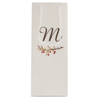 Sac Cadeau Pour Bouteille Winter Pinecone & Berry  Monogram