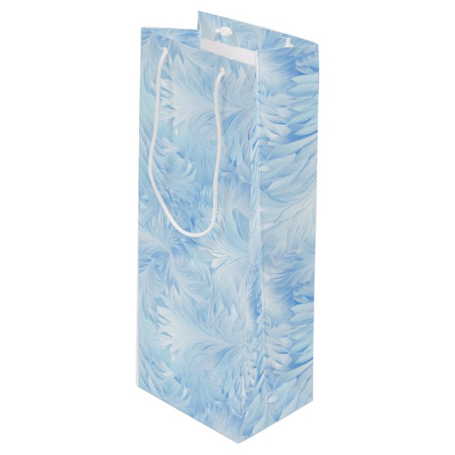 Sac Cadeau Pour Bouteille Winter Wonderland Bleu gelé motif (Devant Angle)