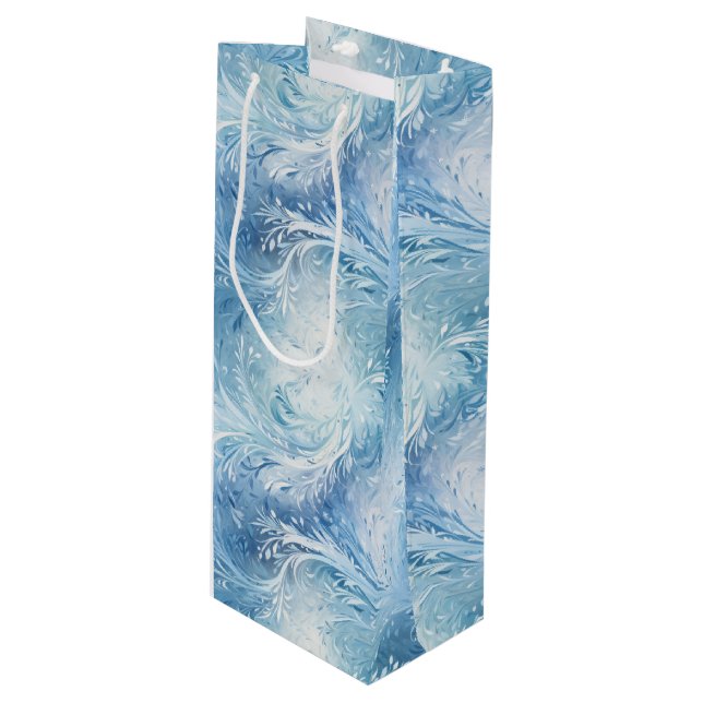 Sac Cadeau Pour Bouteille Winter Wonderland Bleu gelé motif (Devant Angle)