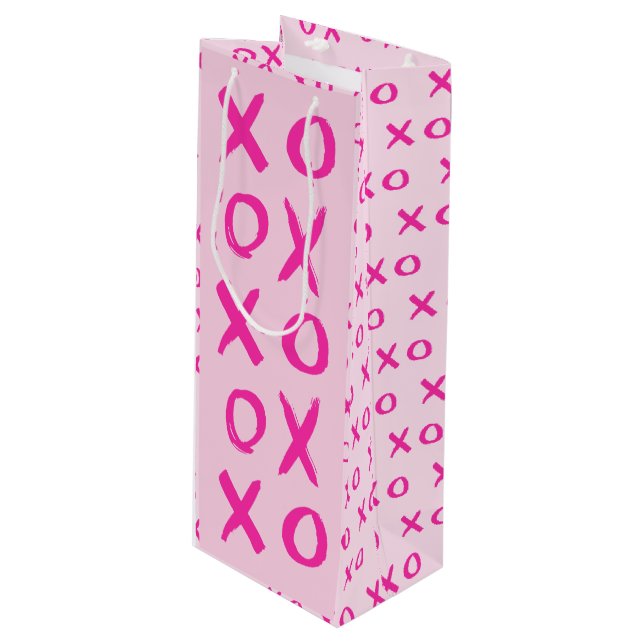 Sac Cadeau Pour Bouteille "XOXO" Pink Stroke Valentine's Day Vins Cadeaux Sa (Devant Angle)