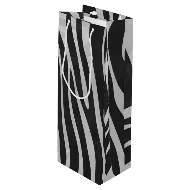 Sac Cadeau Pour Bouteille Zebra noir et gris clair (Devant Angle)