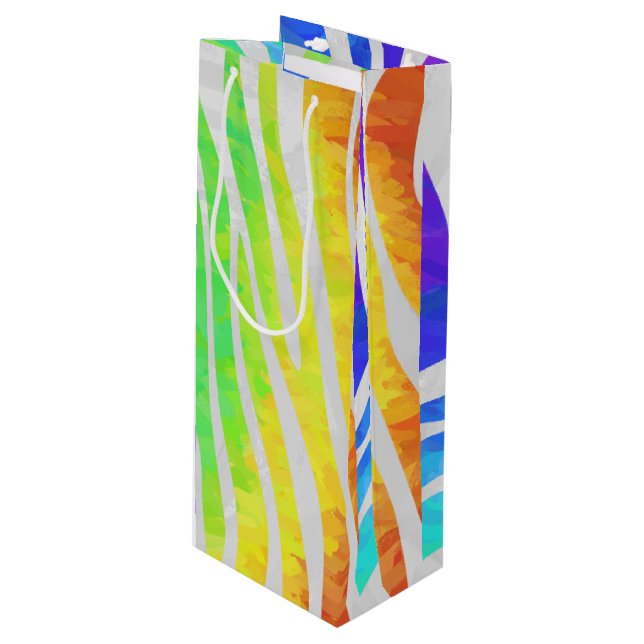 Sac Cadeau Pour Bouteille Zebra Rainbow et White Print (Devant Angle)