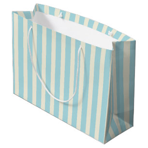Sac cadeau rayé bleu et crème