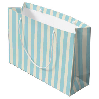 Sac cadeau rayé bleu et crème
