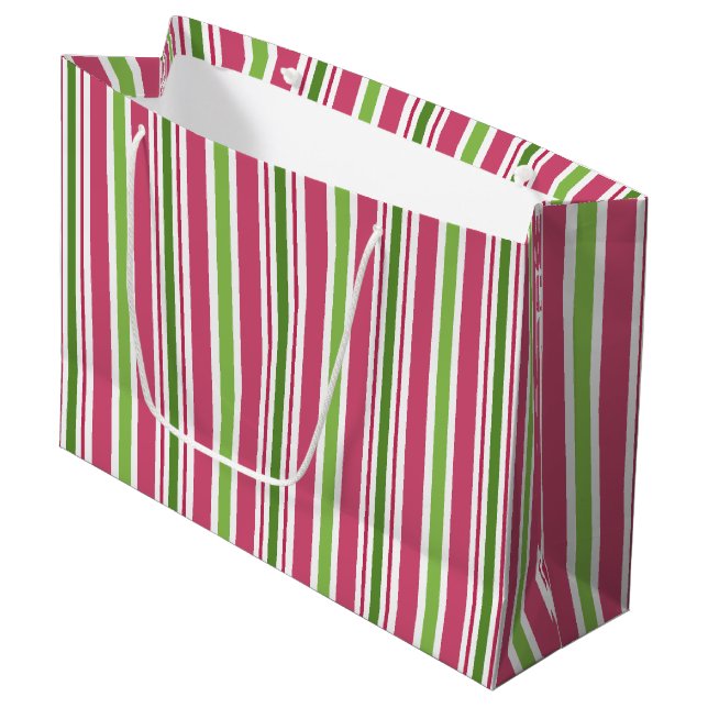 Sac cadeau rayé bonbon rose festif (Devant Angle)