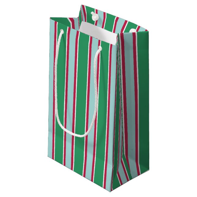 Sac Cadeau Rayé Noël Bleu Vert Classique (Devant Angle)