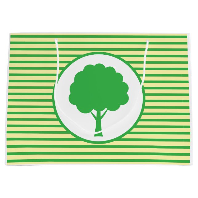 Sac Cadeau Rayures d'Arbre Vert Botanique (Devant)