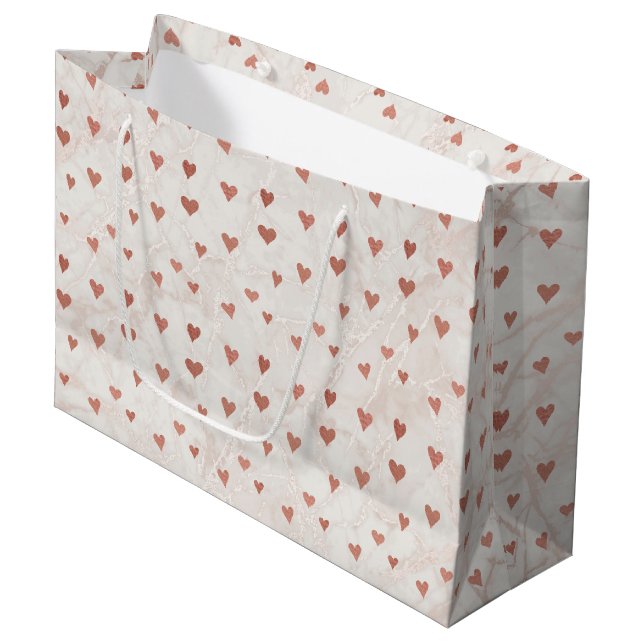 Sac cadeau rose Gold Marble Hearts (Devant Angle)