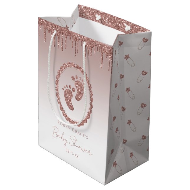 Sac cadeau rose Parties scintillant or  Baby showe (Dos Angle)