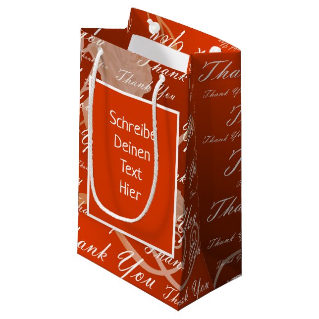 Sac Cadeau rouge, rose, or, argent, merci, fleurs, petit (Devant Angle)