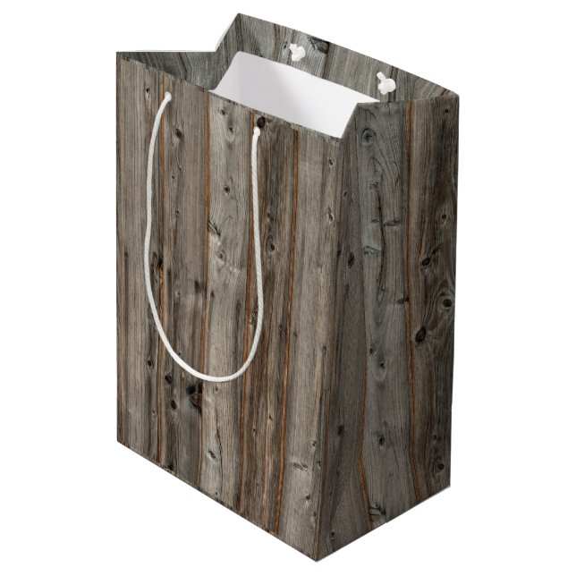 Sac cadeau rustique en bois gris Tone moyen (Dos Angle)