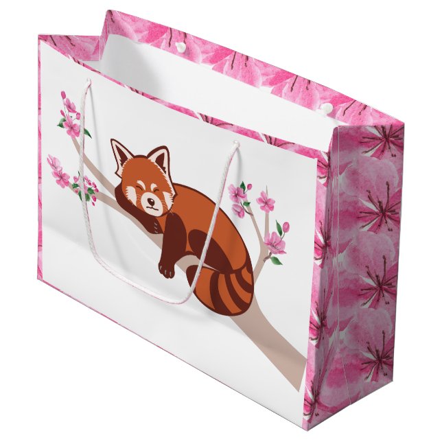Sac cadeau "Sleepy Red Panda" Fleur de cerisier (Devant Angle)