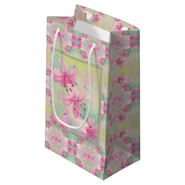 Sac Cadeau Sm Pink Aquarelle Lys (Devant Angle)