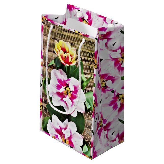 Sac cadeau Sm Tulips rose/Jaune (Devant Angle)