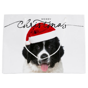 SAC CADEAU ST BERNARD PUPPÉ AVEC SANTA HAT