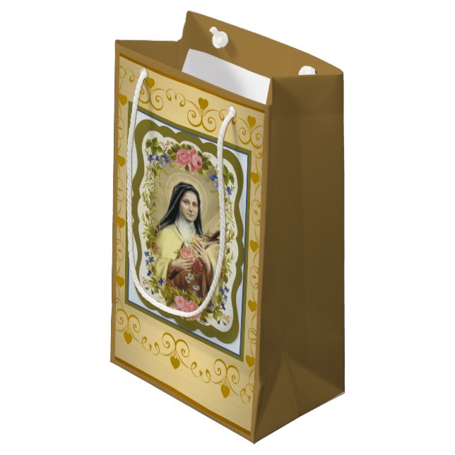 Sac Cadeau St Therese le petit crucifix de roses de fleur (Devant Angle)