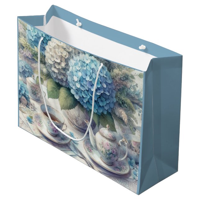 Sac cadeau Tasse à thé et Hydrangea Bleue (Devant Angle)