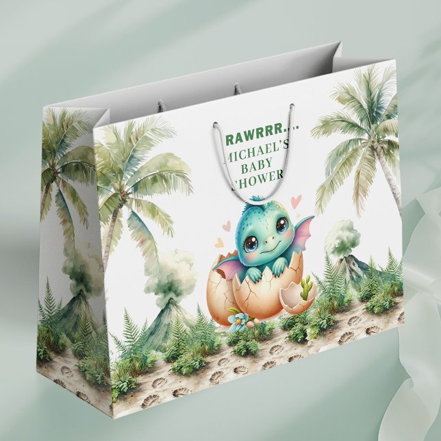 Sac Cadeau Thème Œuf de Bébé Dino Éclosion Prochai (Baby Dino Egg Theme Hatching Soon Gift Bag)